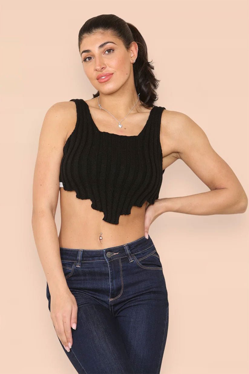Asymmetric Imogen Hem Knitted Vest Crop Top - Remzs Fashion