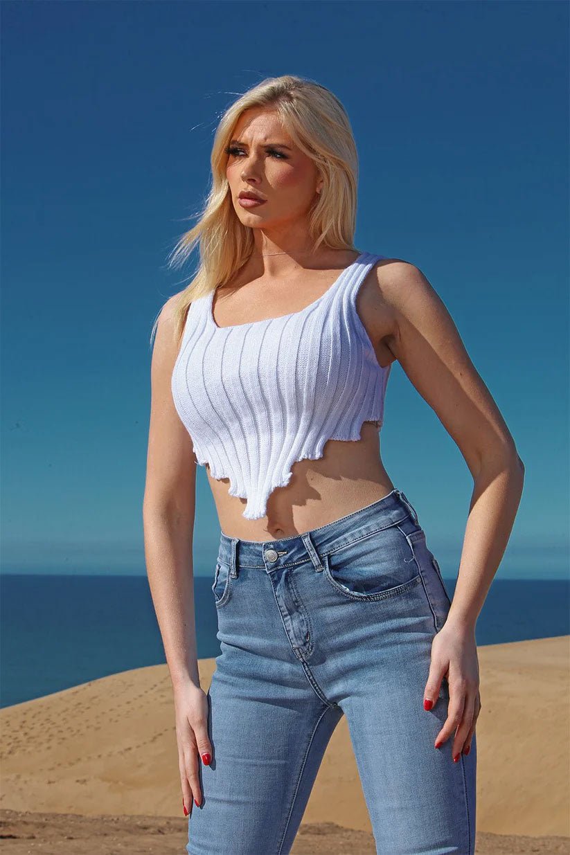 Asymmetric Imogen Hem Knitted Vest Crop Top - Remzs Fashion