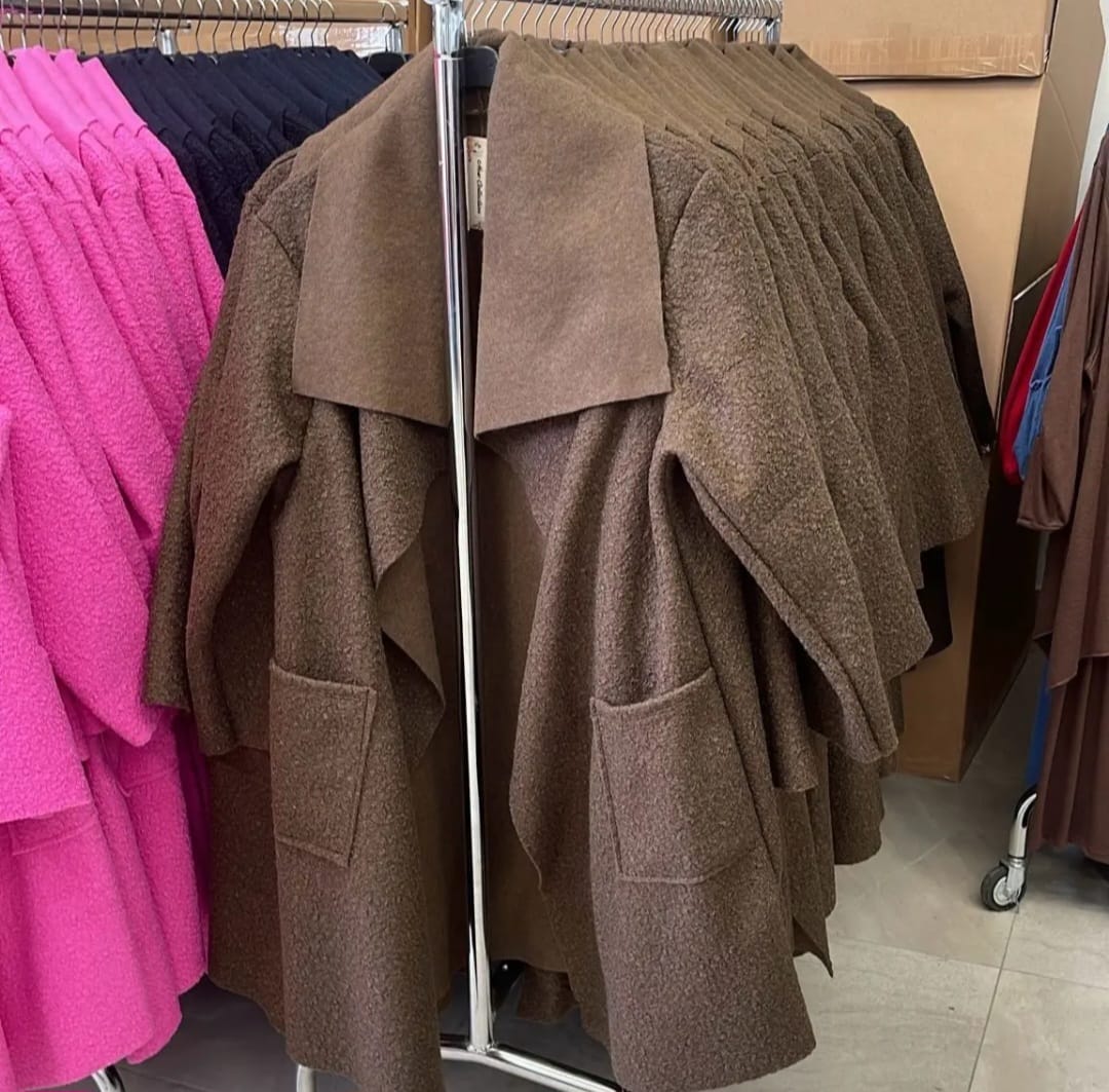 Boucle Waterfall Coat with Collar and Pockets - Casual Womenswear jackets outerwear long sleeves plus size coat - Remzs Fashion