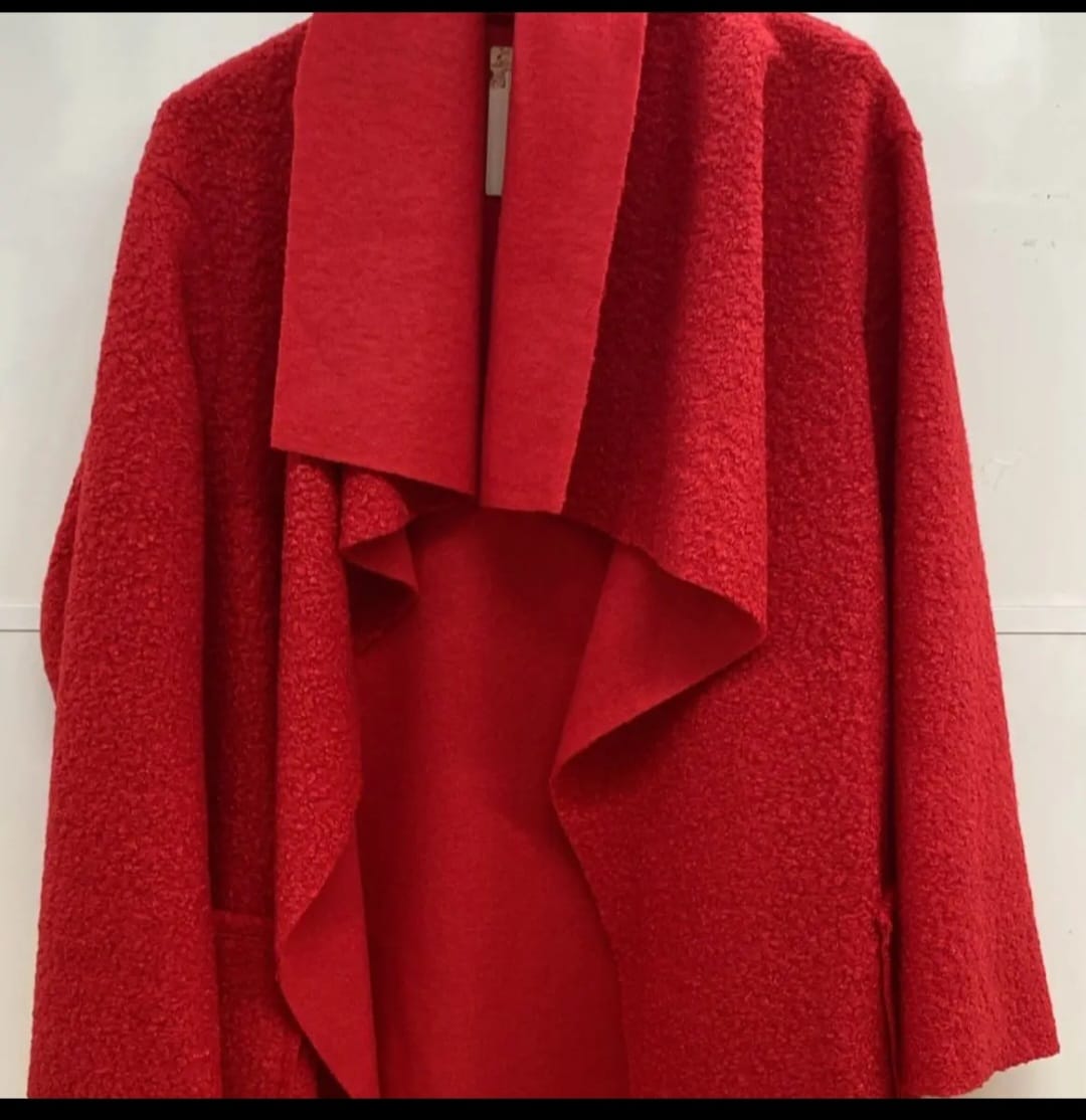 Boucle Waterfall Coat with Collar and Pockets - Casual Womenswear jackets outerwear long sleeves plus size coat - Remzs Fashion