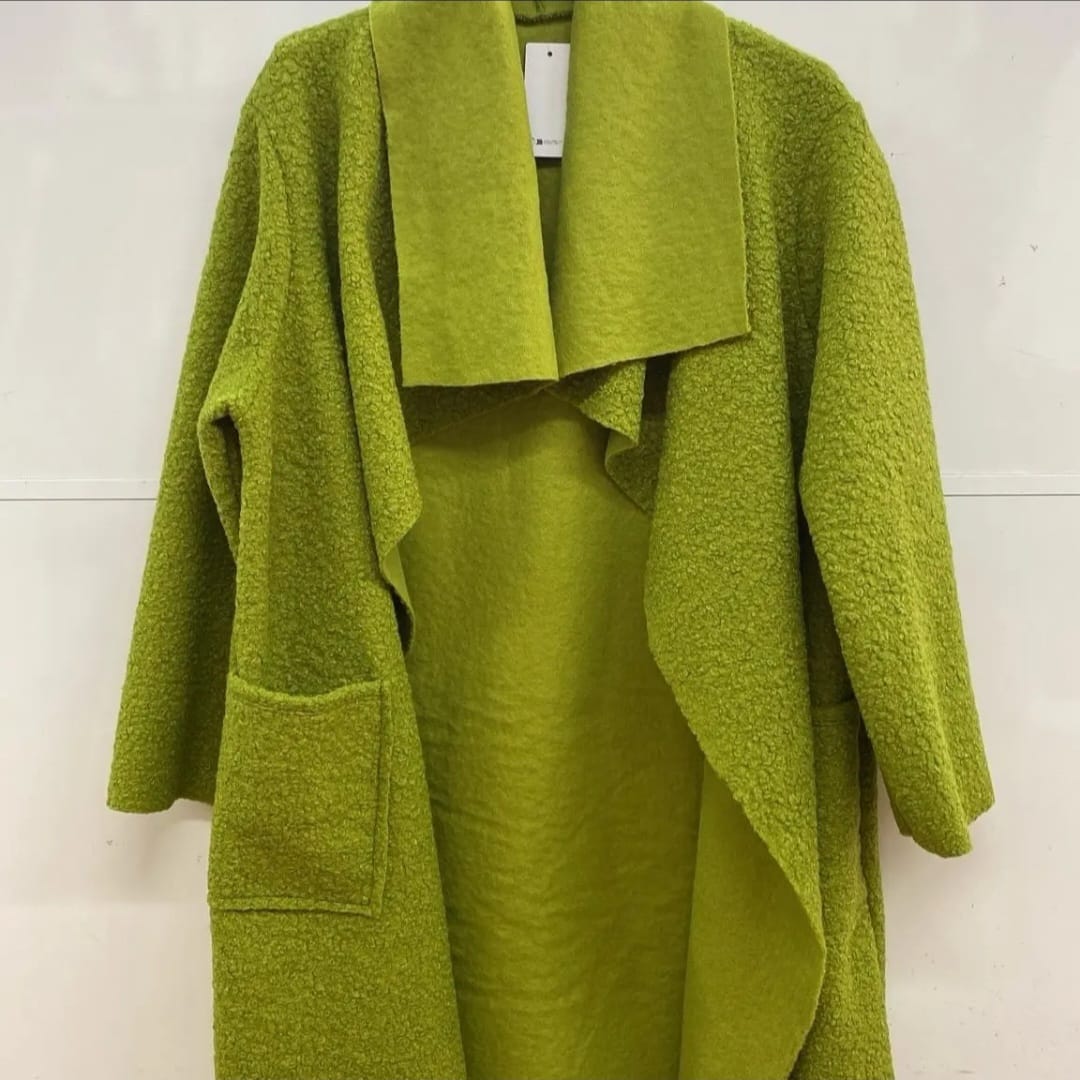 Boucle Waterfall Coat with Collar and Pockets - Casual Womenswear jackets outerwear long sleeves plus size coat - Remzs Fashion