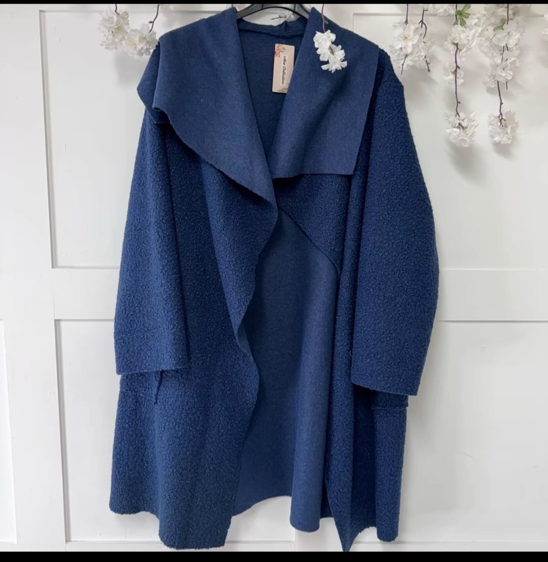 Boucle Waterfall Coat with Collar and Pockets - Casual Womenswear jackets outerwear long sleeves plus size coat - Remzs Fashion