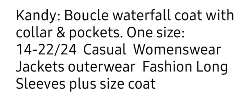 Boucle Waterfall Coat with Collar and Pockets - Casual Womenswear jackets outerwear long sleeves plus size coat - Remzs Fashion