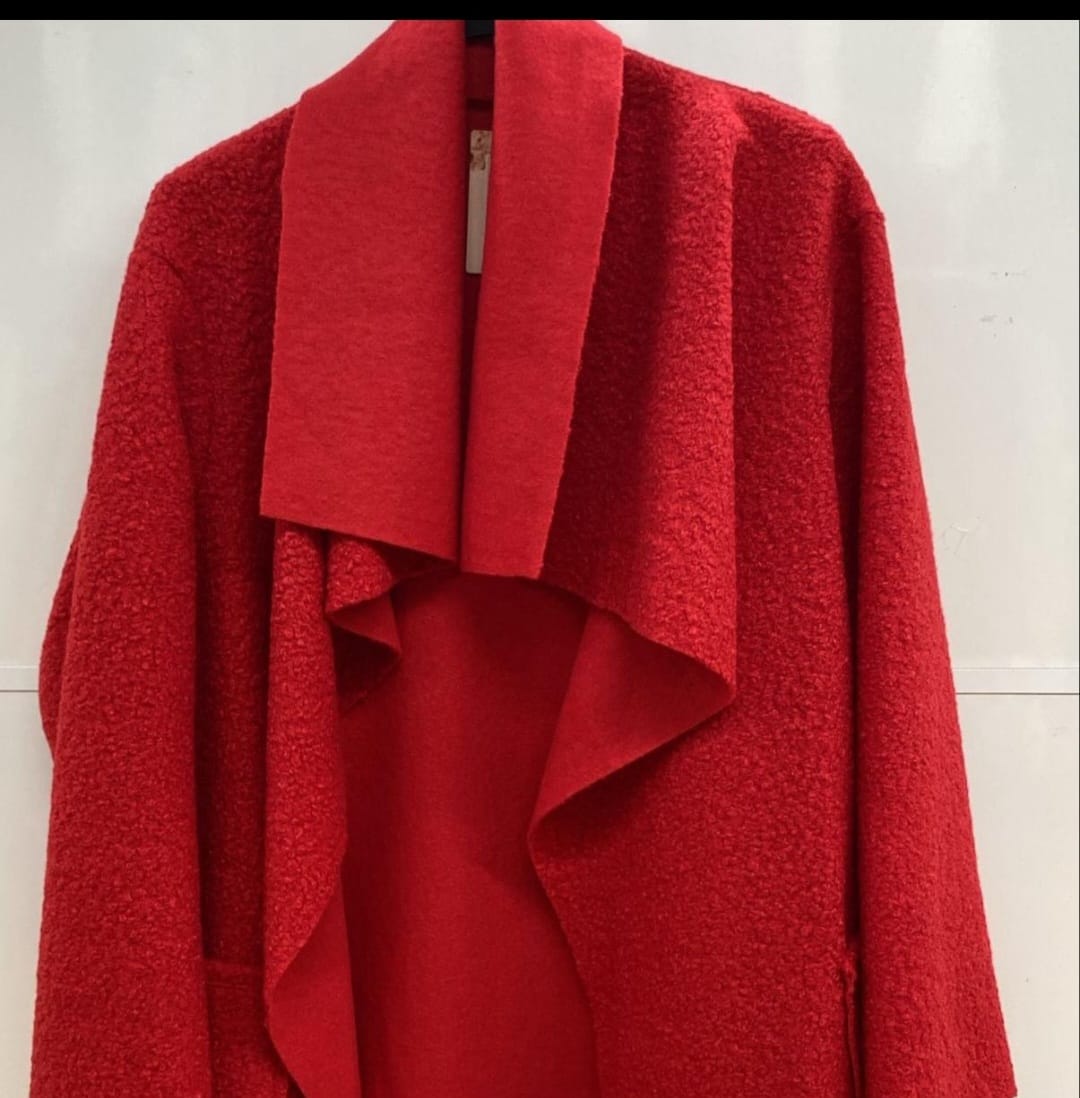 Boucle Waterfall Coat with Collar and Pockets - Casual Womenswear jackets outerwear long sleeves plus size coat - Remzs Fashion