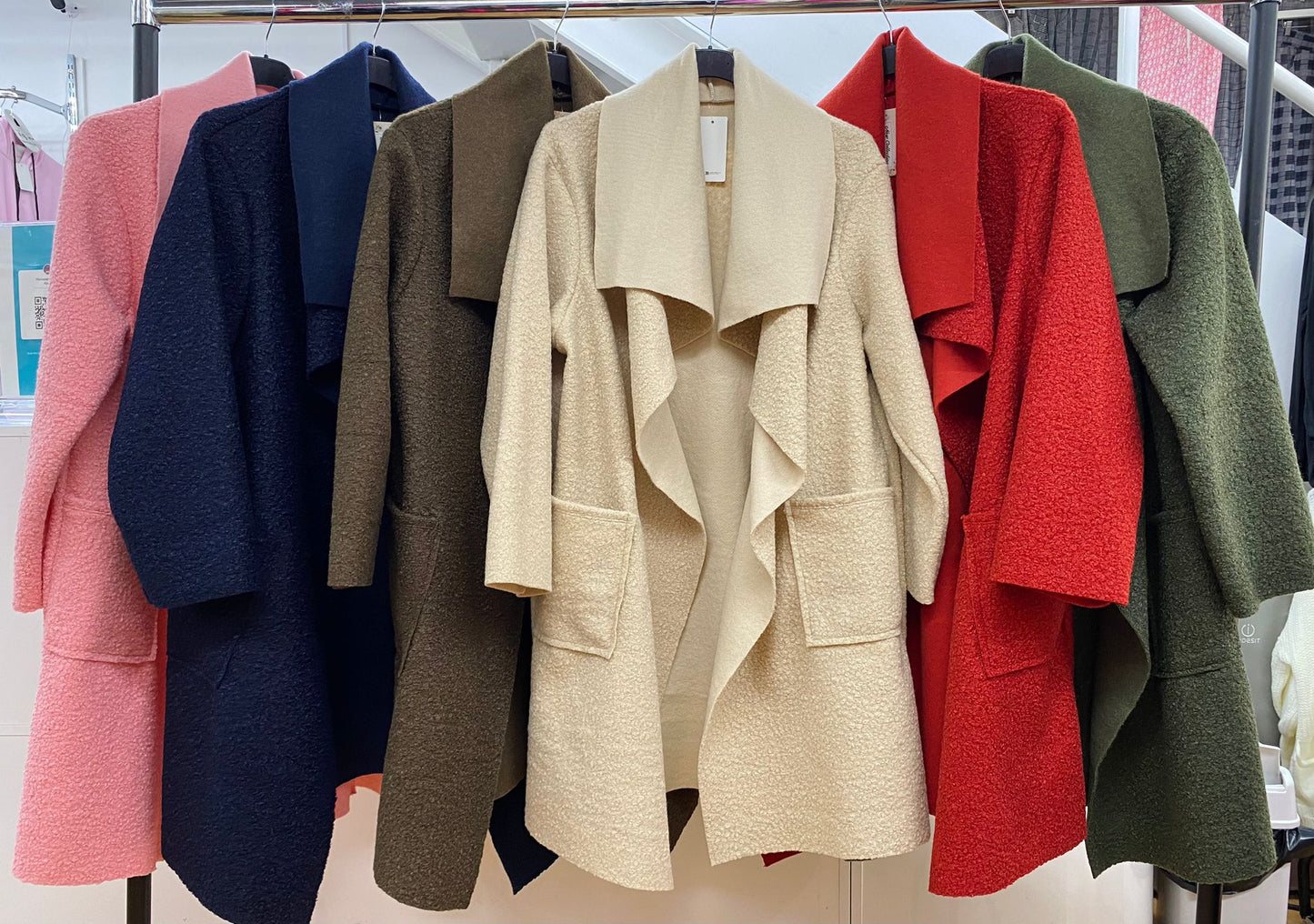 Boucle Waterfall Coat with Collar and Pockets - Casual Womenswear jackets outerwear long sleeves plus size coat - Remzs Fashion