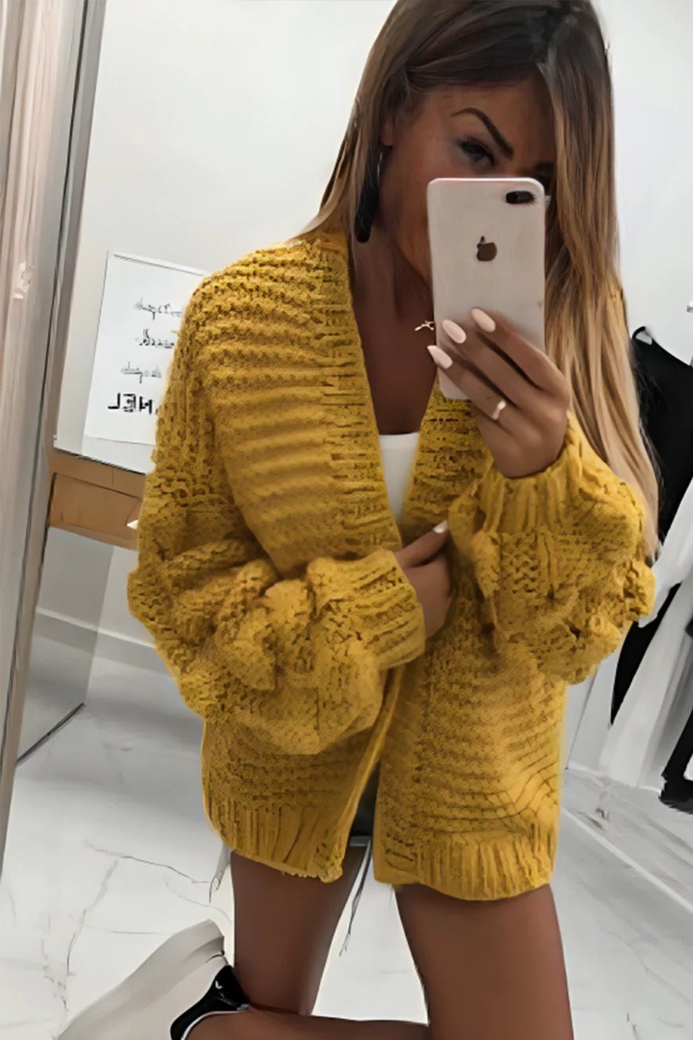 Bubble Sleeves Stylish Knitted Cardigan - Remzs Fashion