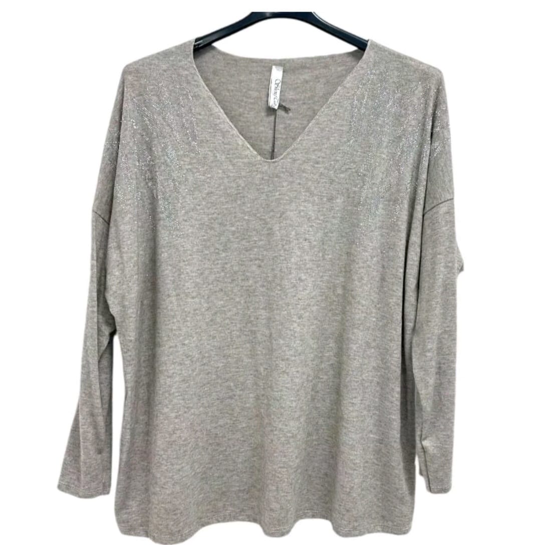 Harlow Stud Diamante on Shoulder Long Sleeve soft Knit Jumper women wear - Remzs Fashion