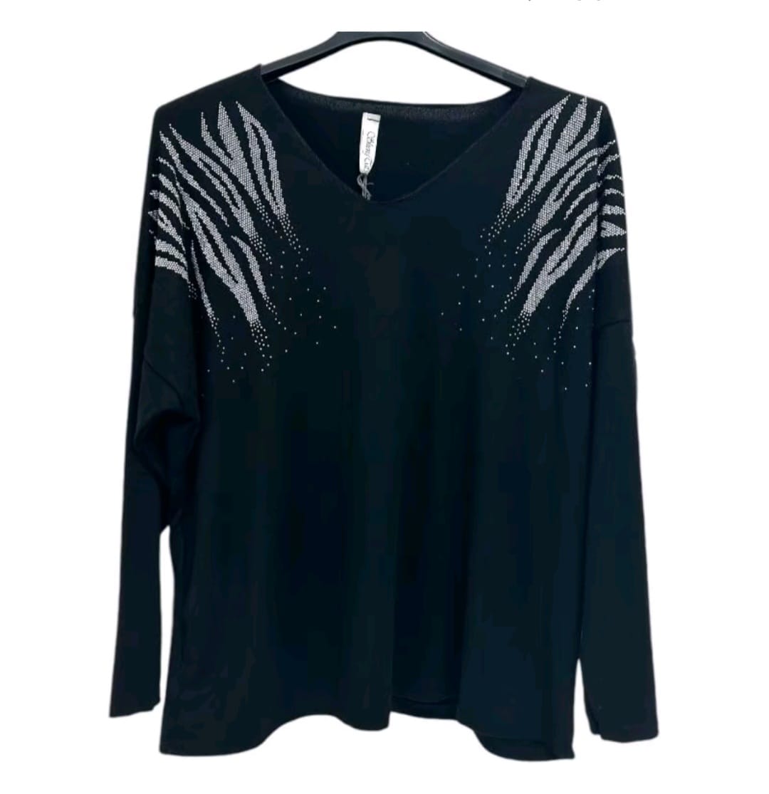 Harlow Stud Diamante on Shoulder Long Sleeve soft Knit Jumper women wear - Remzs Fashion