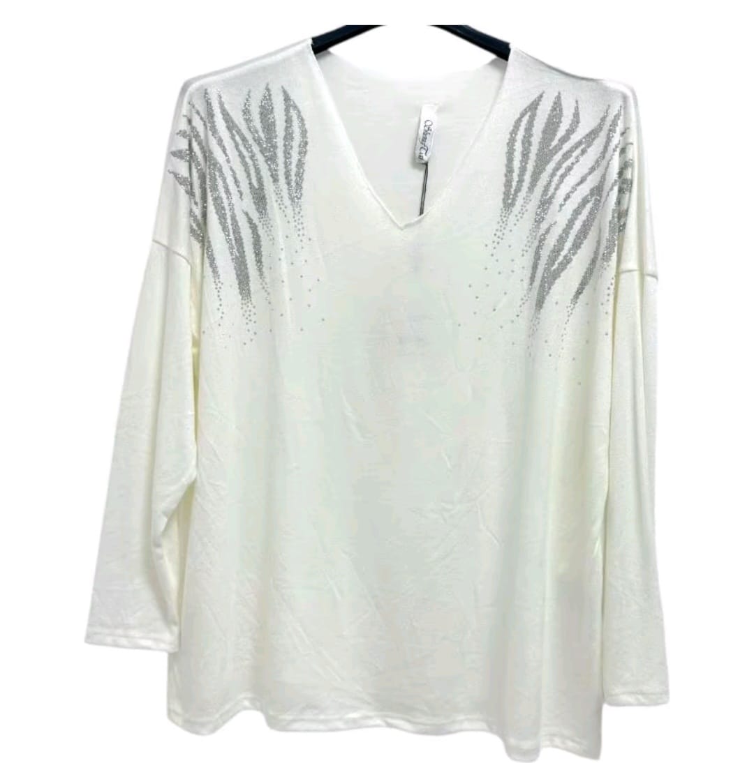 Harlow Stud Diamante on Shoulder Long Sleeve soft Knit Jumper women wear - Remzs Fashion