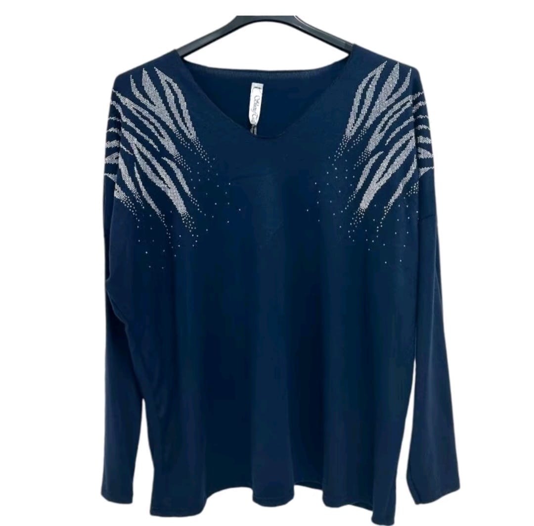 Harlow Stud Diamante on Shoulder Long Sleeve soft Knit Jumper women wear - Remzs Fashion