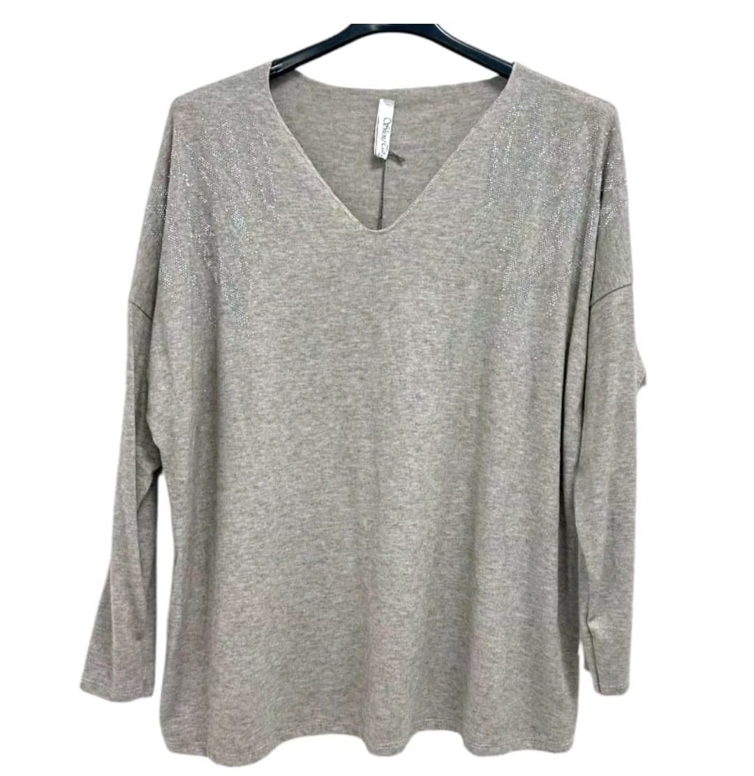 Harlow Stud Diamante on Shoulder Long Sleeve soft Knit Jumper women wear - Remzs Fashion