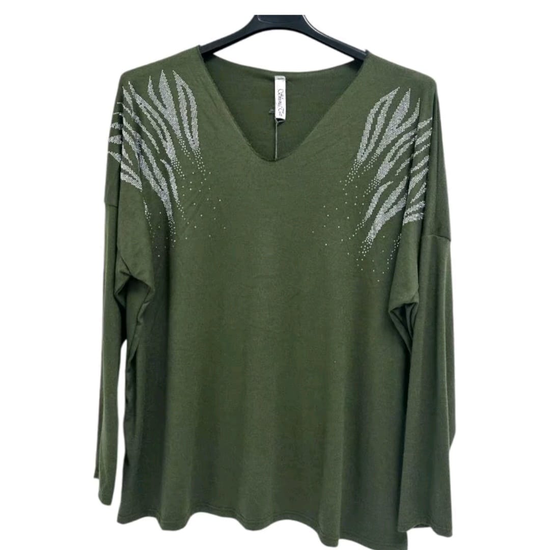 Harlow Stud Diamante on Shoulder Long Sleeve soft Knit Jumper women wear - Remzs Fashion
