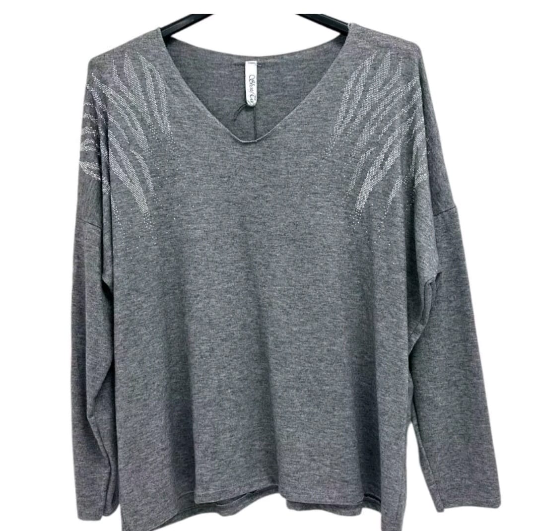 Harlow Stud Diamante on Shoulder Long Sleeve soft Knit Jumper women wear - Remzs Fashion