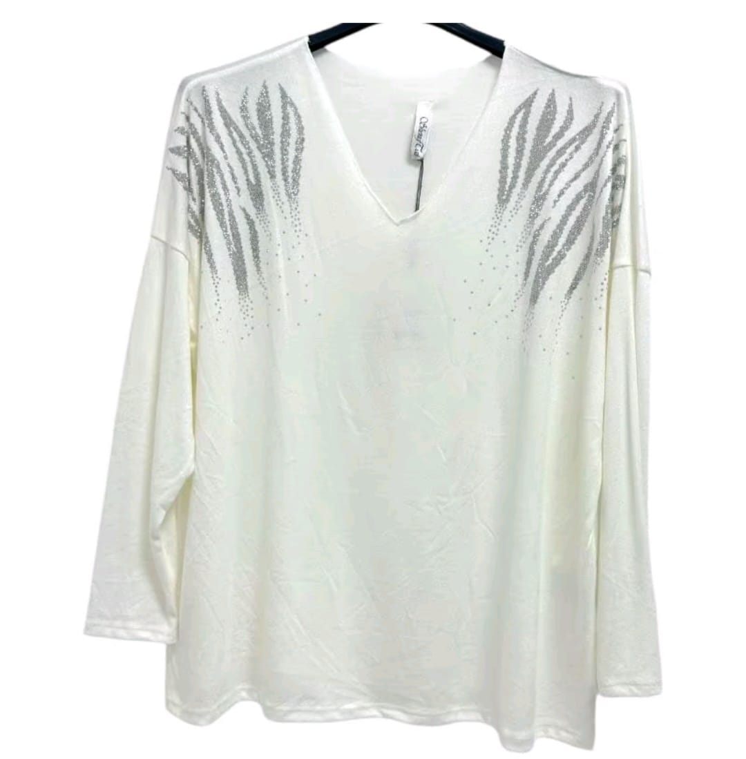Harlow Stud Diamante on Shoulder Long Sleeve soft Knit Jumper women wear - Remzs Fashion