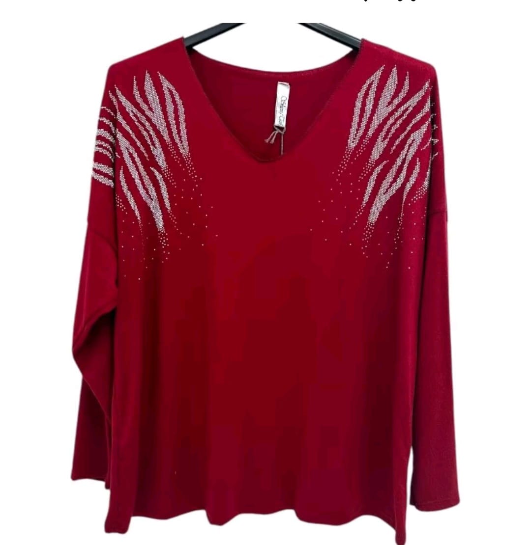 Harlow Stud Diamante on Shoulder Long Sleeve soft Knit Jumper women wear - Remzs Fashion