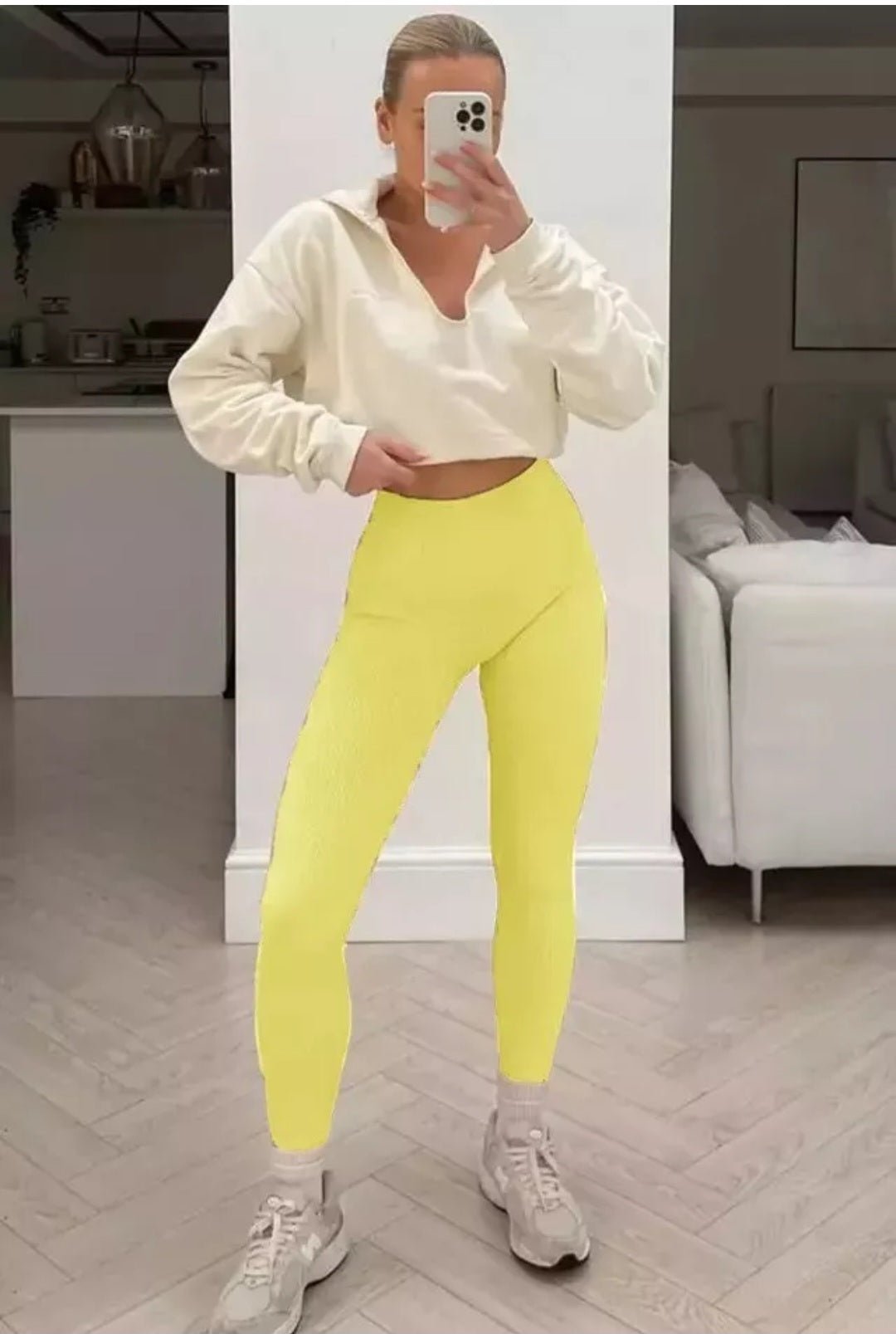 Honey High - Waisted Ribbed Seamless Leggings with Fluffy Slippers - Cozy Outfit Inspiration - Remzs Fashion