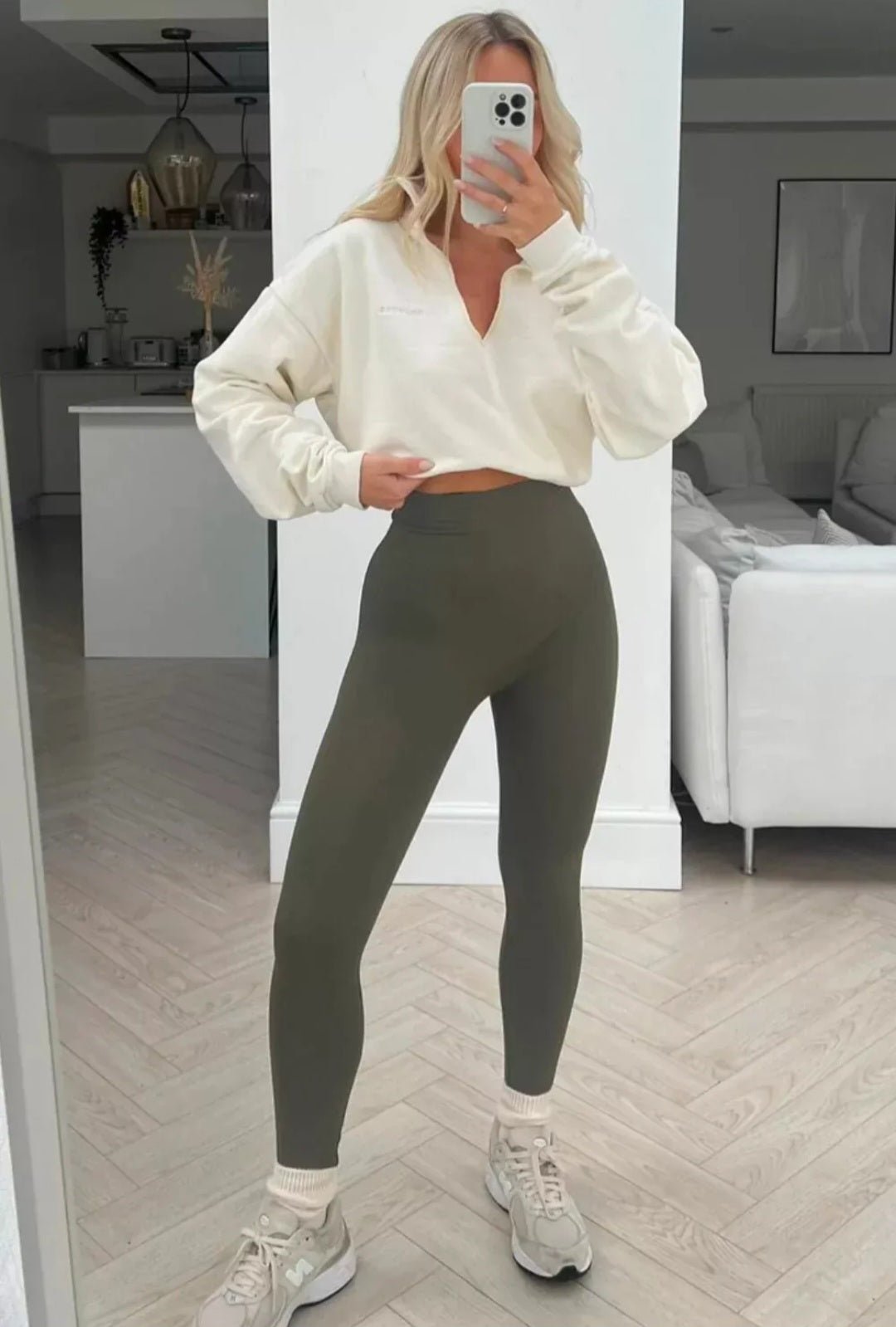 Honey High - Waisted Ribbed Seamless Leggings with Fluffy Slippers - Cozy Outfit Inspiration - Remzs Fashion