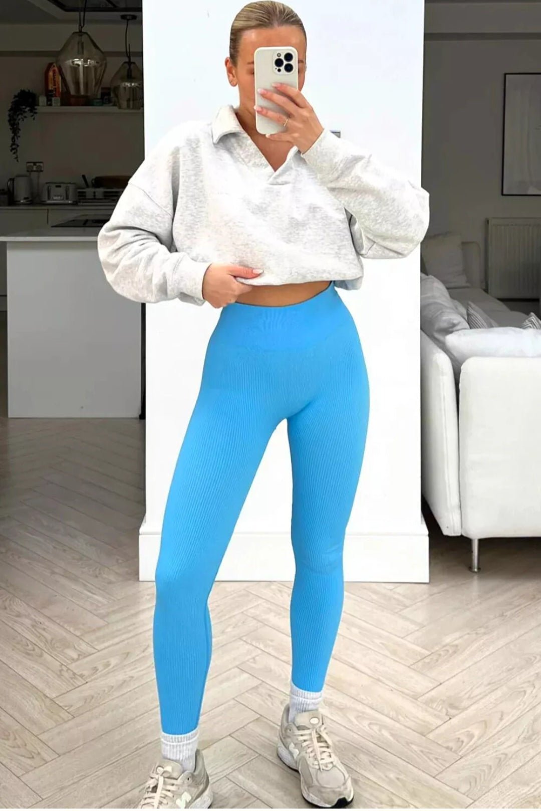 Honey High - Waisted Ribbed Seamless Leggings with Fluffy Slippers - Cozy Outfit Inspiration - Remzs Fashion