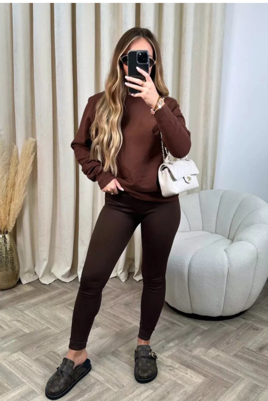 Honey High - Waisted Ribbed Seamless Leggings with Fluffy Slippers - Cozy Outfit Inspiration - Remzs Fashion