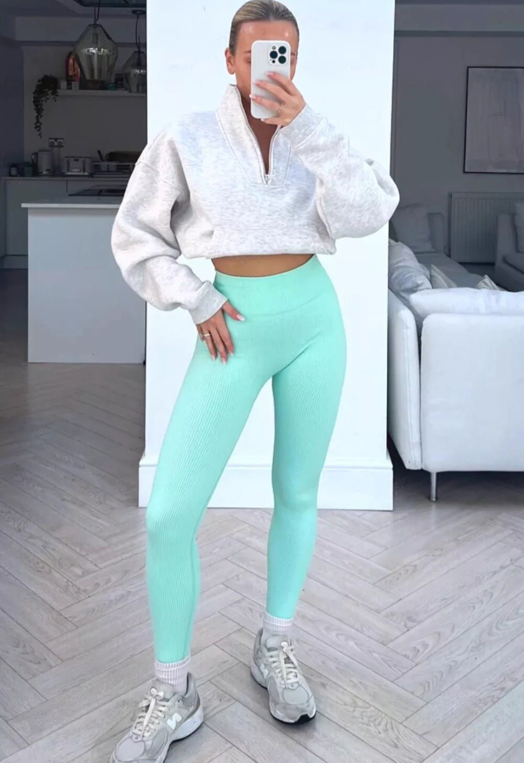 Honey High - Waisted Ribbed Seamless Leggings with Fluffy Slippers - Cozy Outfit Inspiration - Remzs Fashion