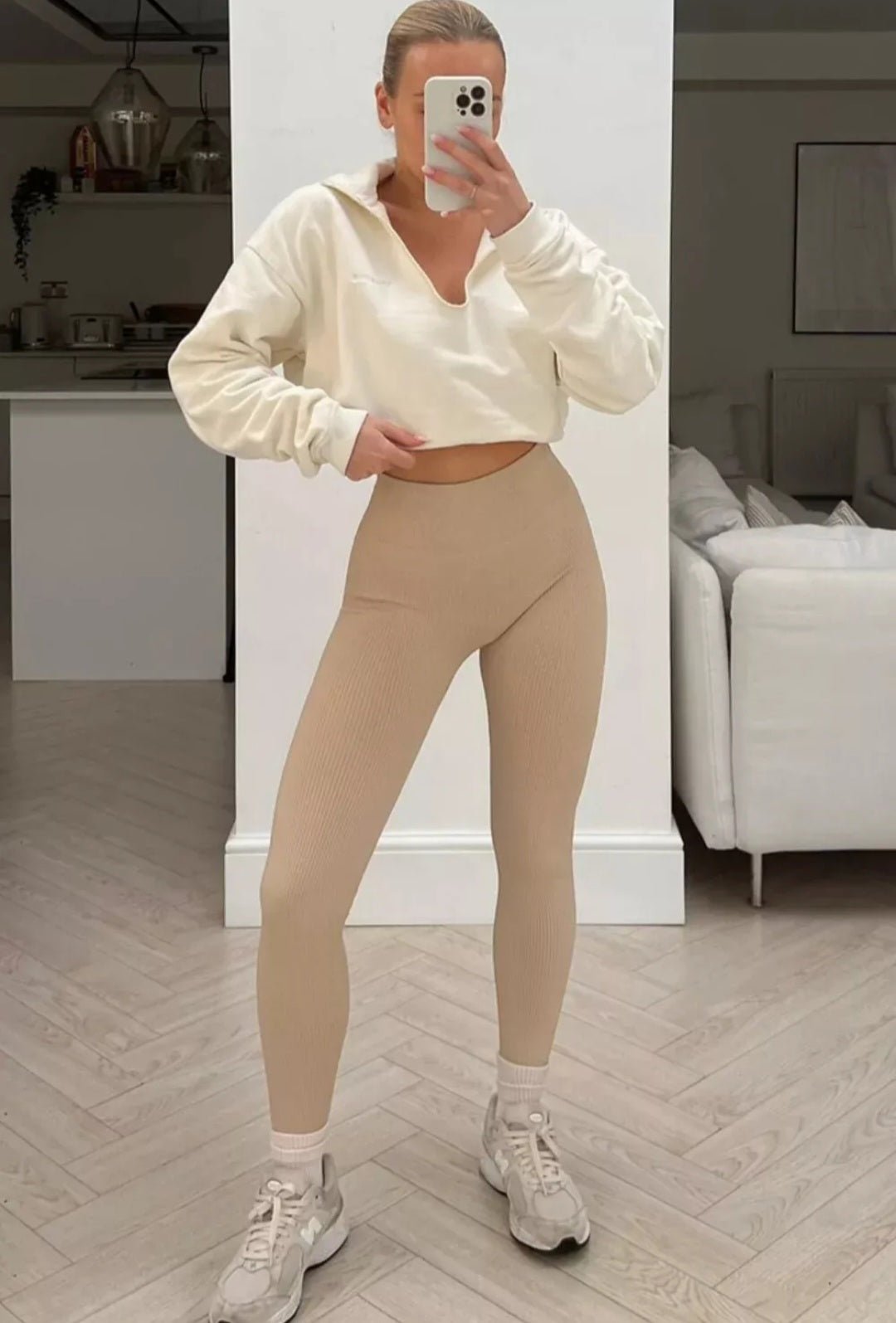 Honey High - Waisted Ribbed Seamless Leggings with Fluffy Slippers - Cozy Outfit Inspiration - Remzs Fashion
