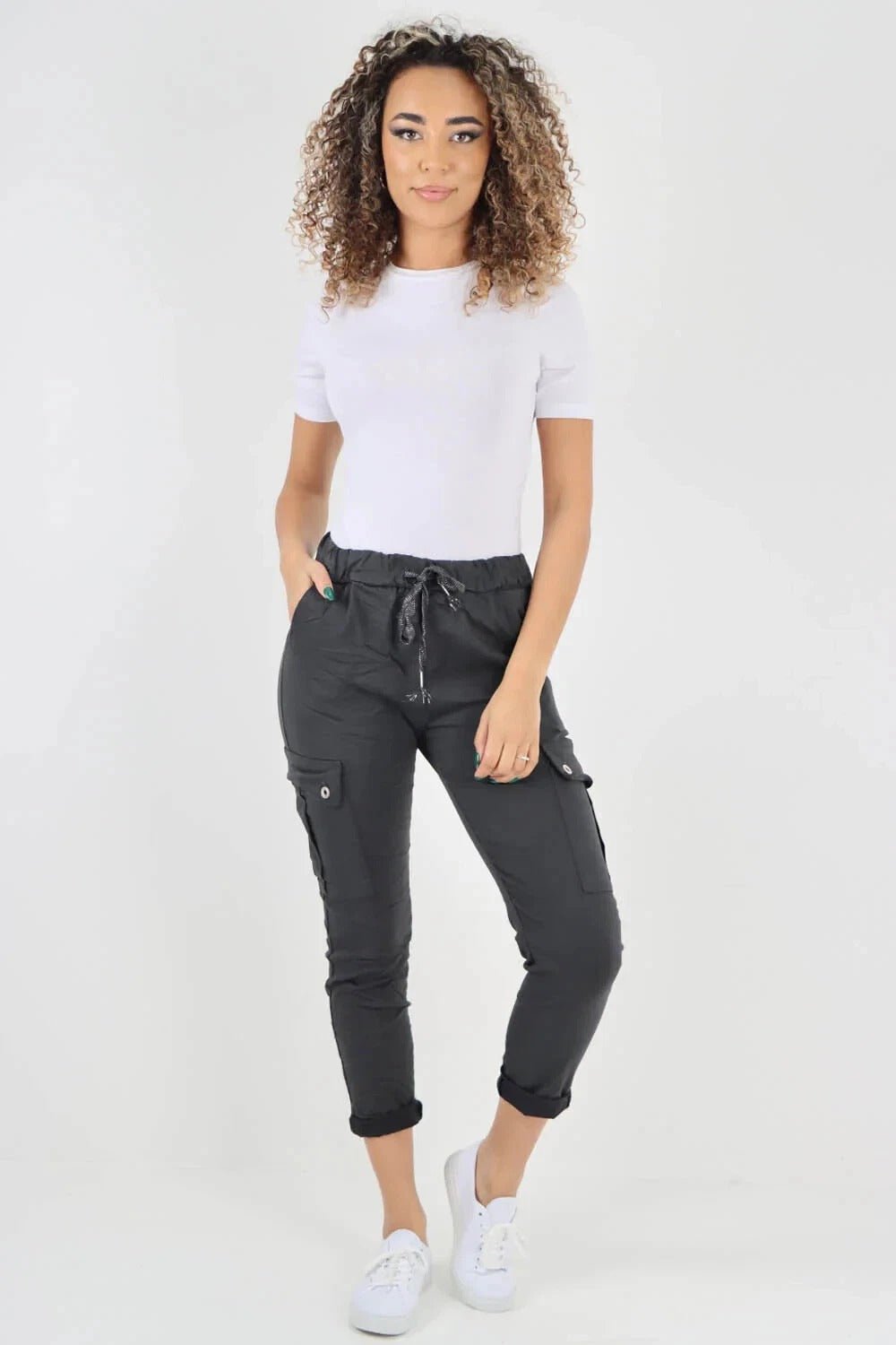 Italian Magic Cargo Pants with Drawstring Waistband and Pockets - Remzs Fashion