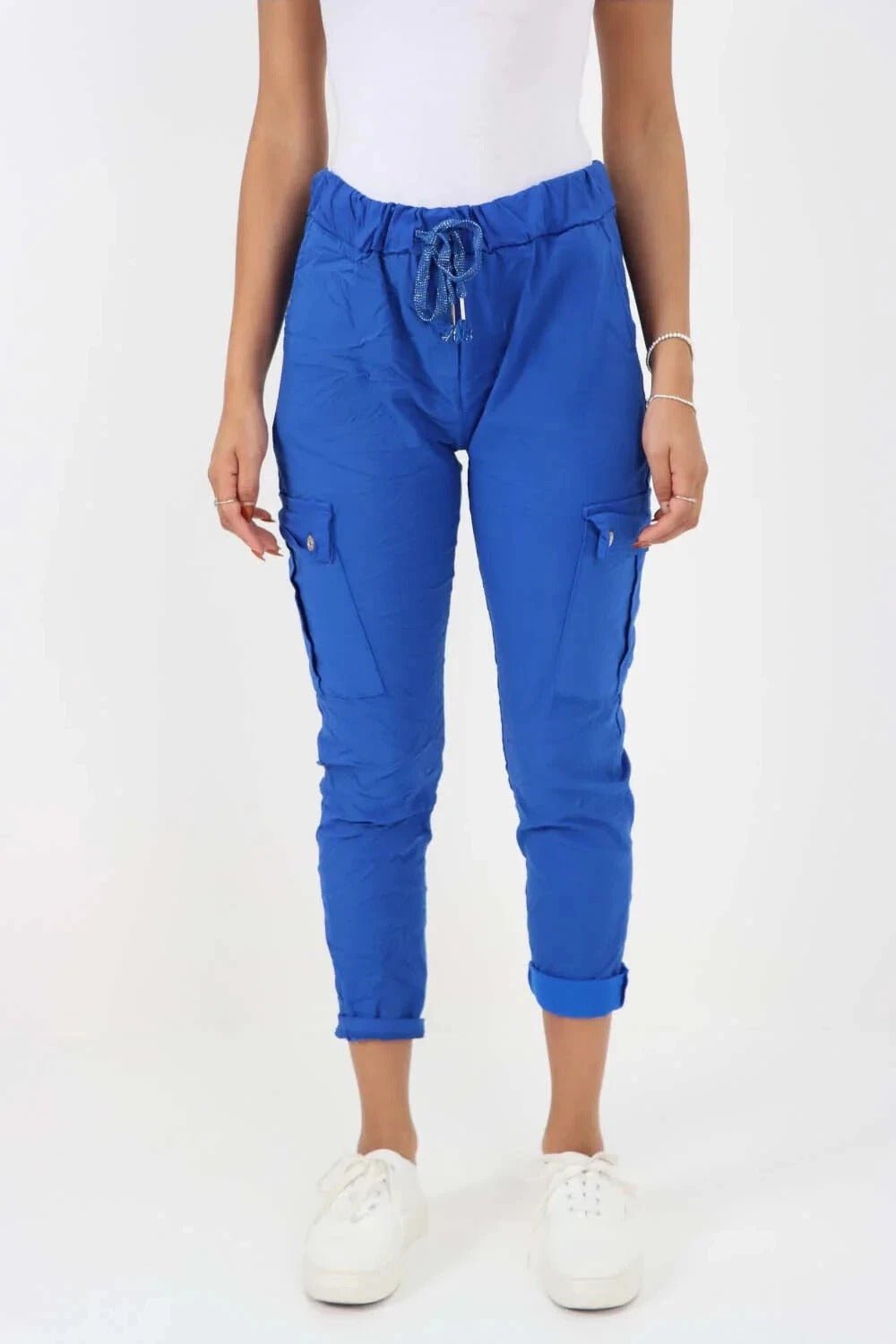 Italian Magic Cargo Pants with Drawstring Waistband and Pockets - Remzs Fashion