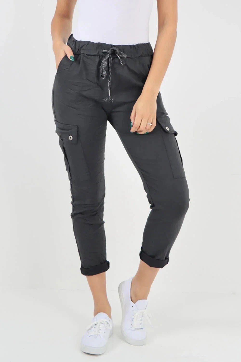 Italian Magic Cargo Pants with Drawstring Waistband and Pockets - Remzs Fashion