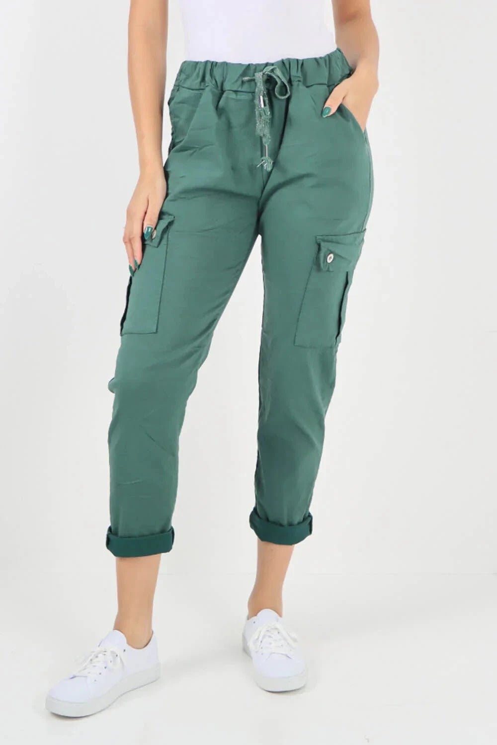 Italian Magic Cargo Pants with Drawstring Waistband and Pockets - Remzs Fashion