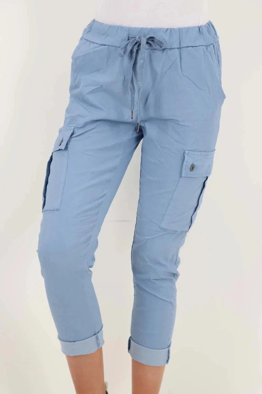 Italian Magic Cargo Pants with Drawstring Waistband and Pockets - Remzs Fashion