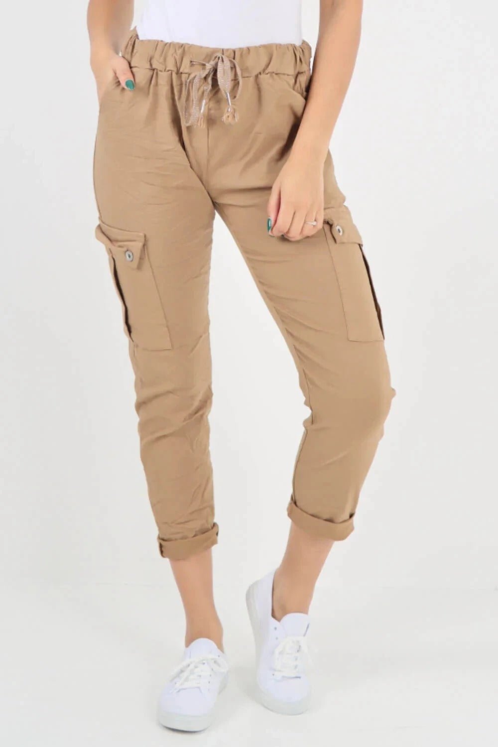 Italian Magic Cargo Pants with Drawstring Waistband and Pockets - Remzs Fashion