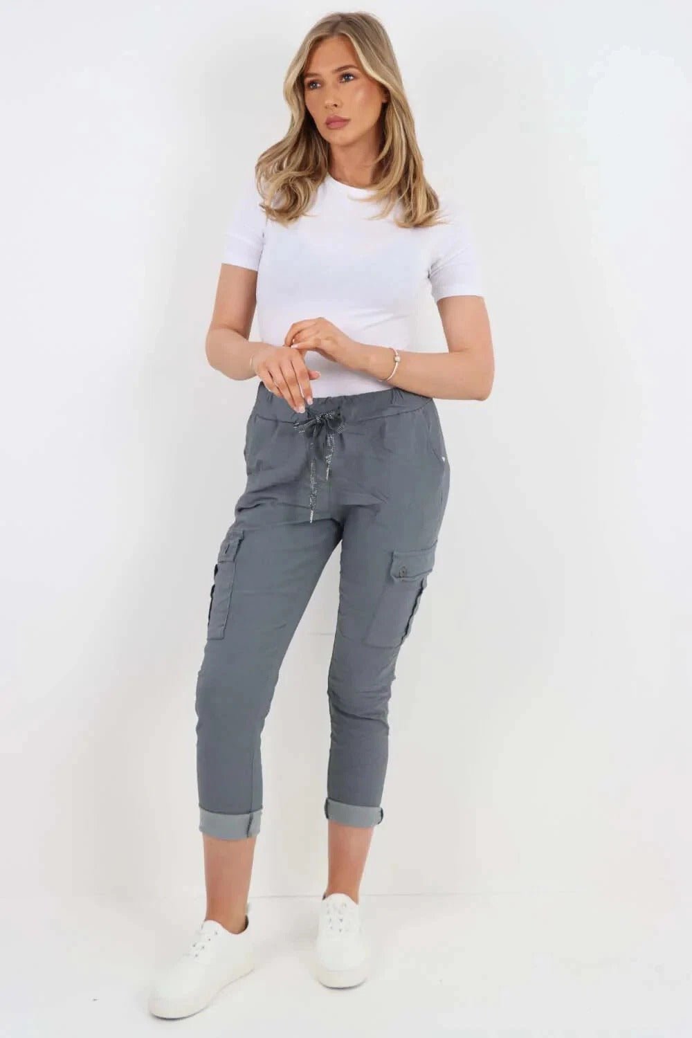 Italian Magic Cargo Pants with Drawstring Waistband and Pockets - Remzs Fashion