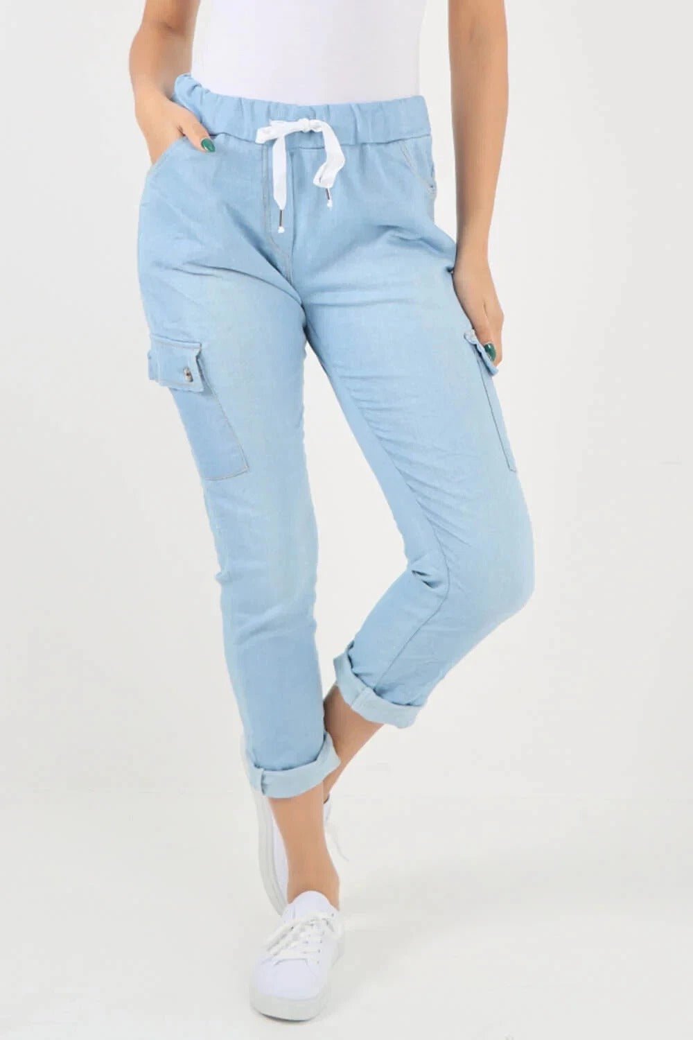 Italian Magic Cargo Pants with Drawstring Waistband and Pockets - Remzs Fashion