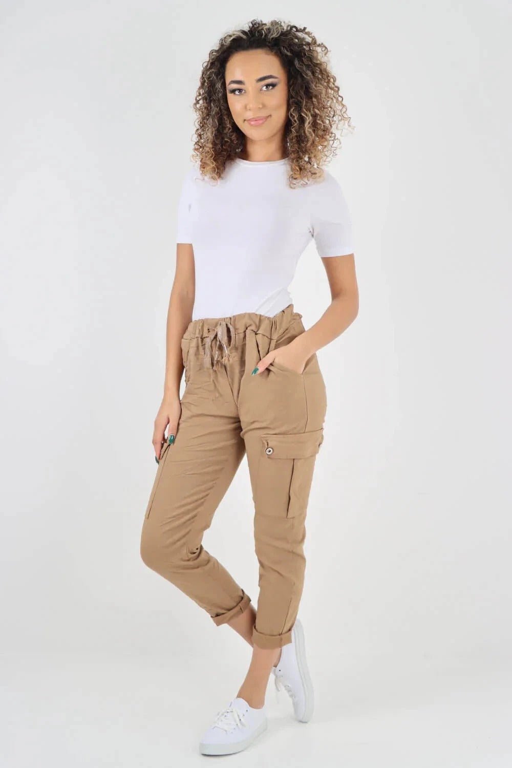 Italian Magic Cargo Pants with Drawstring Waistband and Pockets - Remzs Fashion