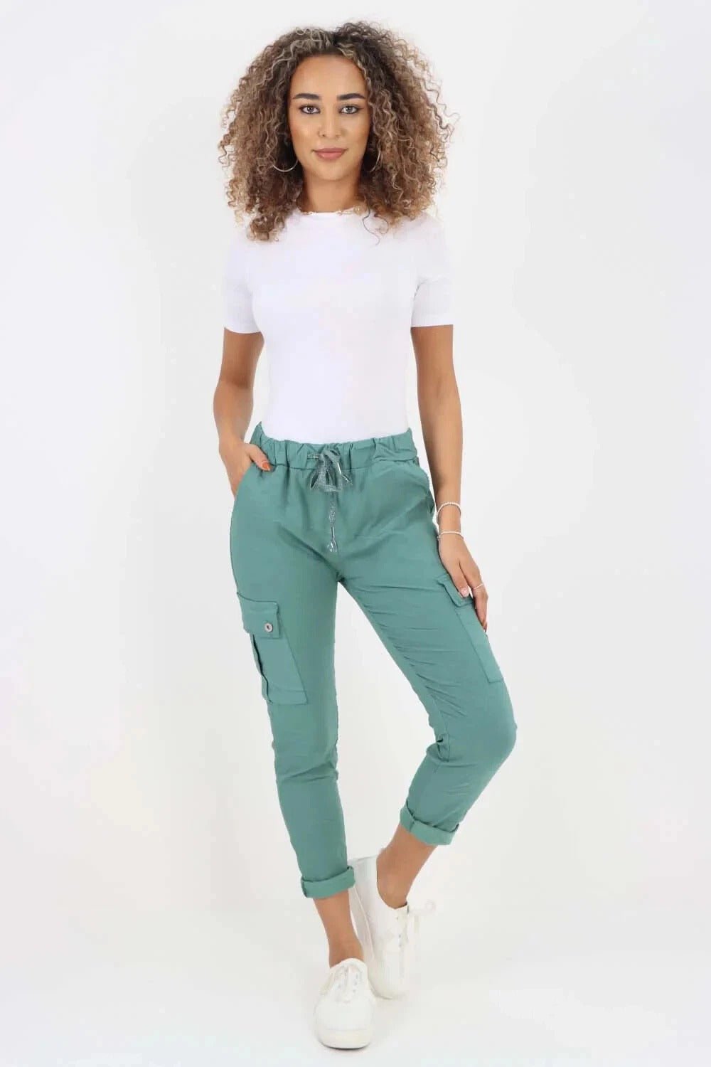 Italian Magic Cargo Pants with Drawstring Waistband and Pockets - Remzs Fashion