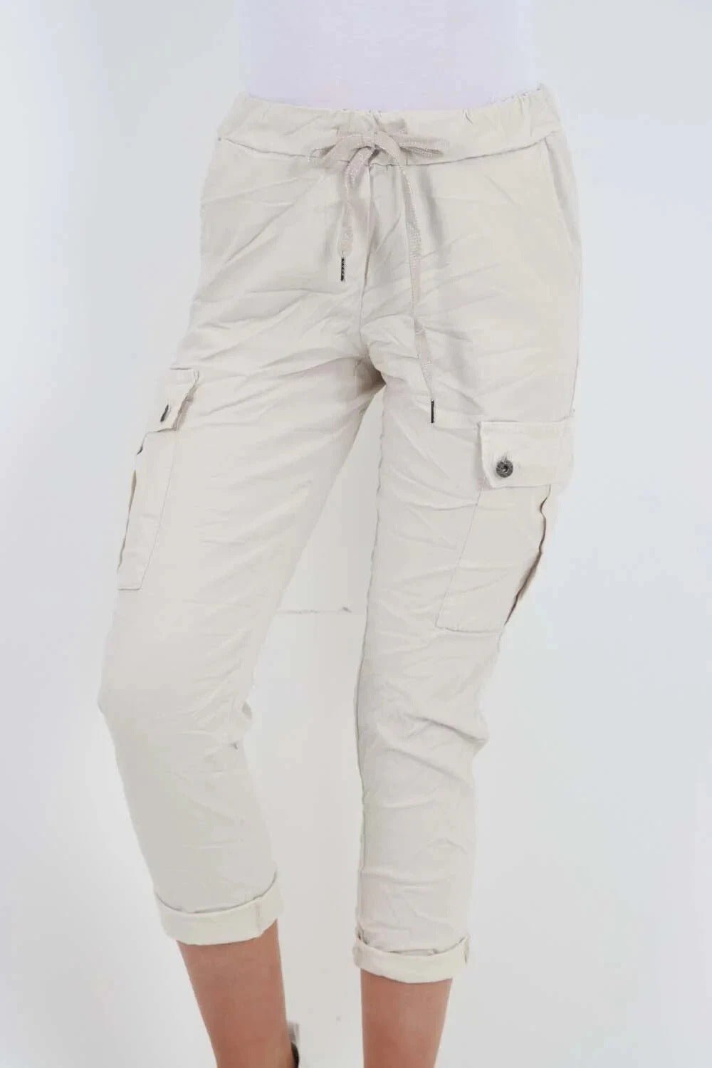 Italian Magic Cargo Pants with Drawstring Waistband and Pockets - Remzs Fashion