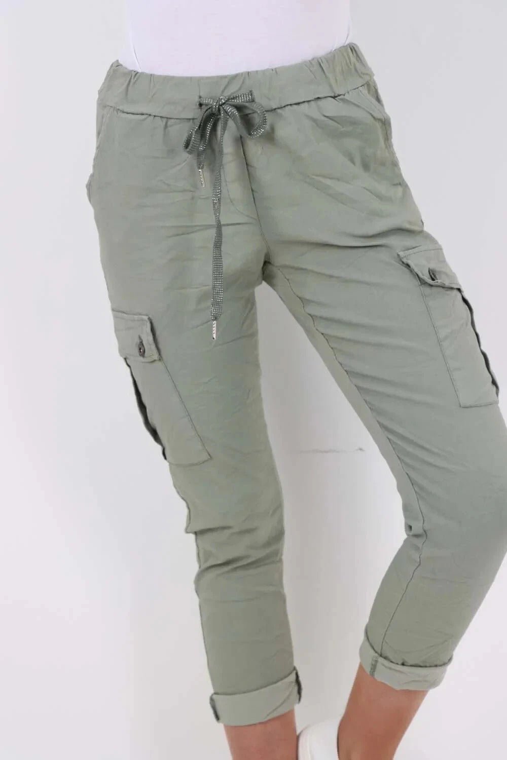 Italian Magic Cargo Pants with Drawstring Waistband and Pockets - Remzs Fashion