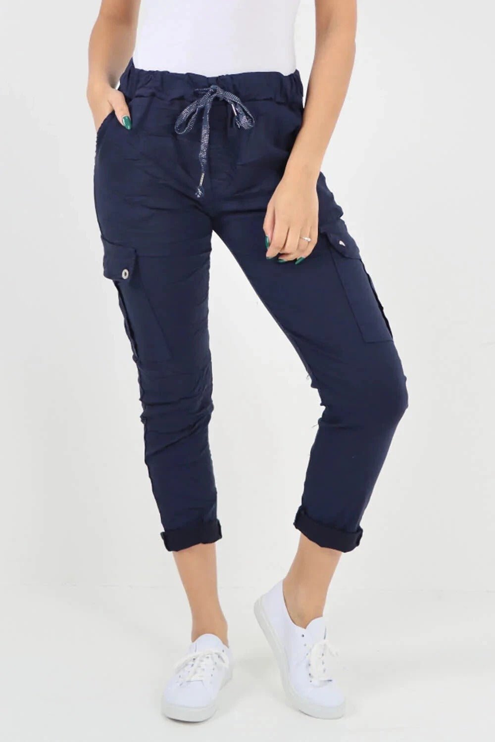 Italian Magic Cargo Pants with Drawstring Waistband and Pockets - Remzs Fashion