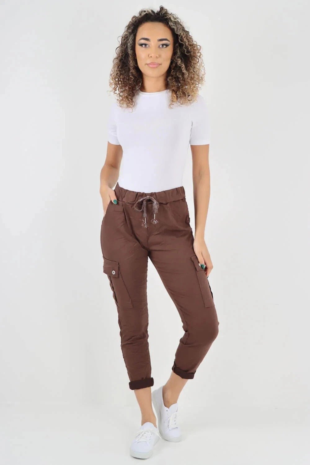 Italian Magic Cargo Pants with Drawstring Waistband and Pockets - Remzs Fashion