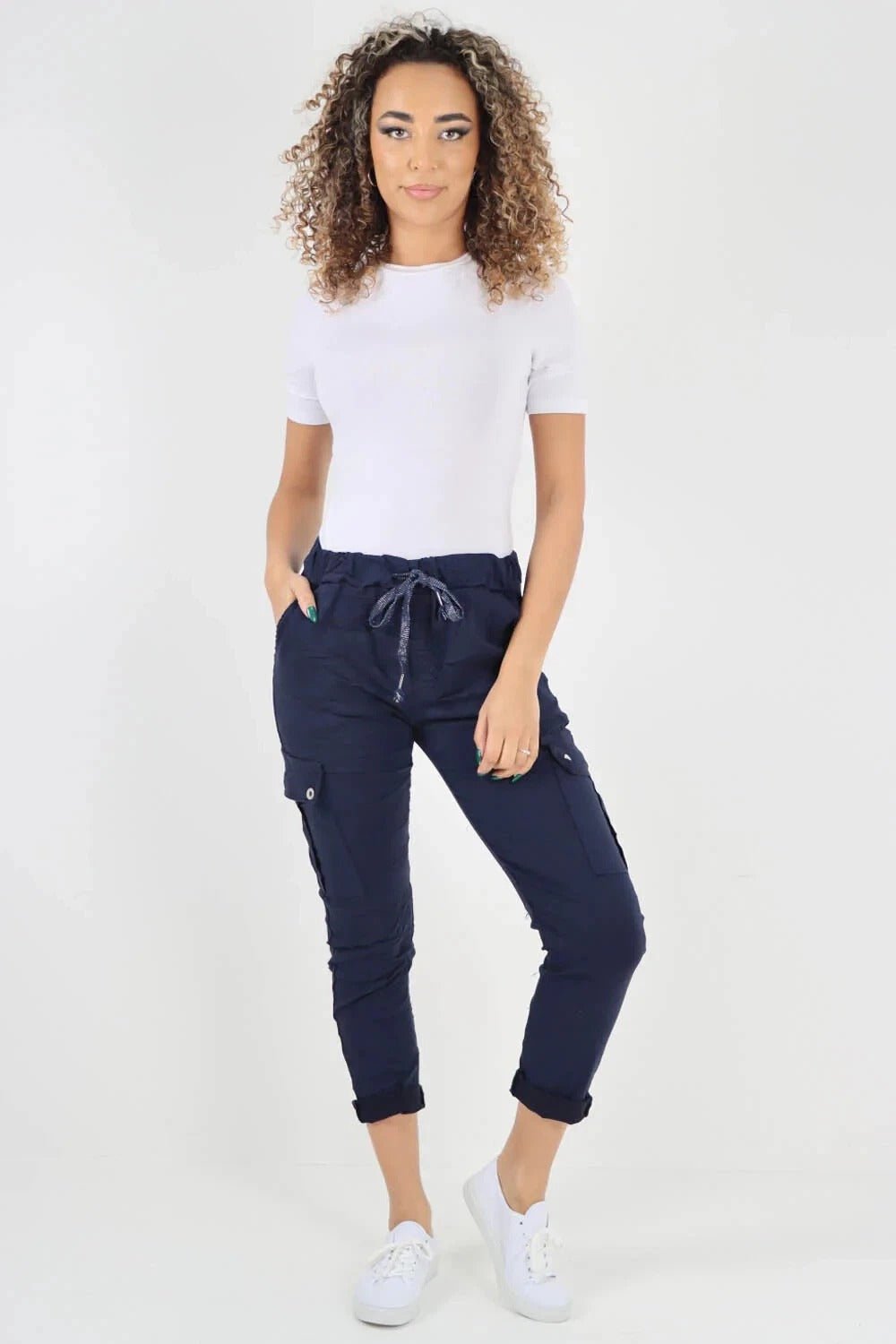 Italian Magic Cargo Pants with Drawstring Waistband and Pockets - Remzs Fashion