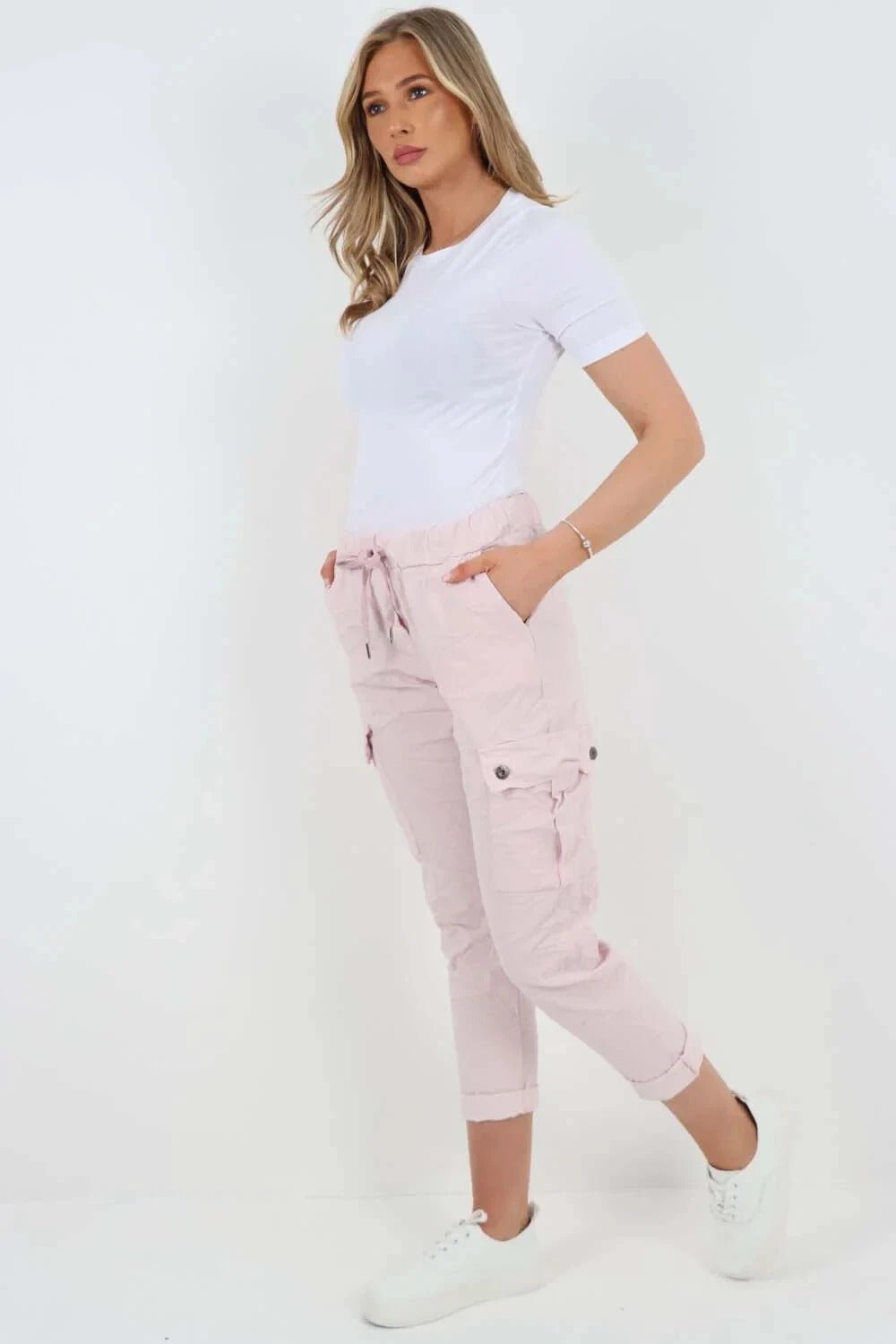 Italian Magic Cargo Pants with Drawstring Waistband and Pockets - Remzs Fashion