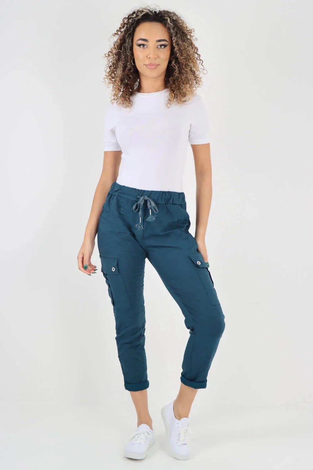 Italian Magic Cargo Pants with Drawstring Waistband and Pockets - Remzs Fashion