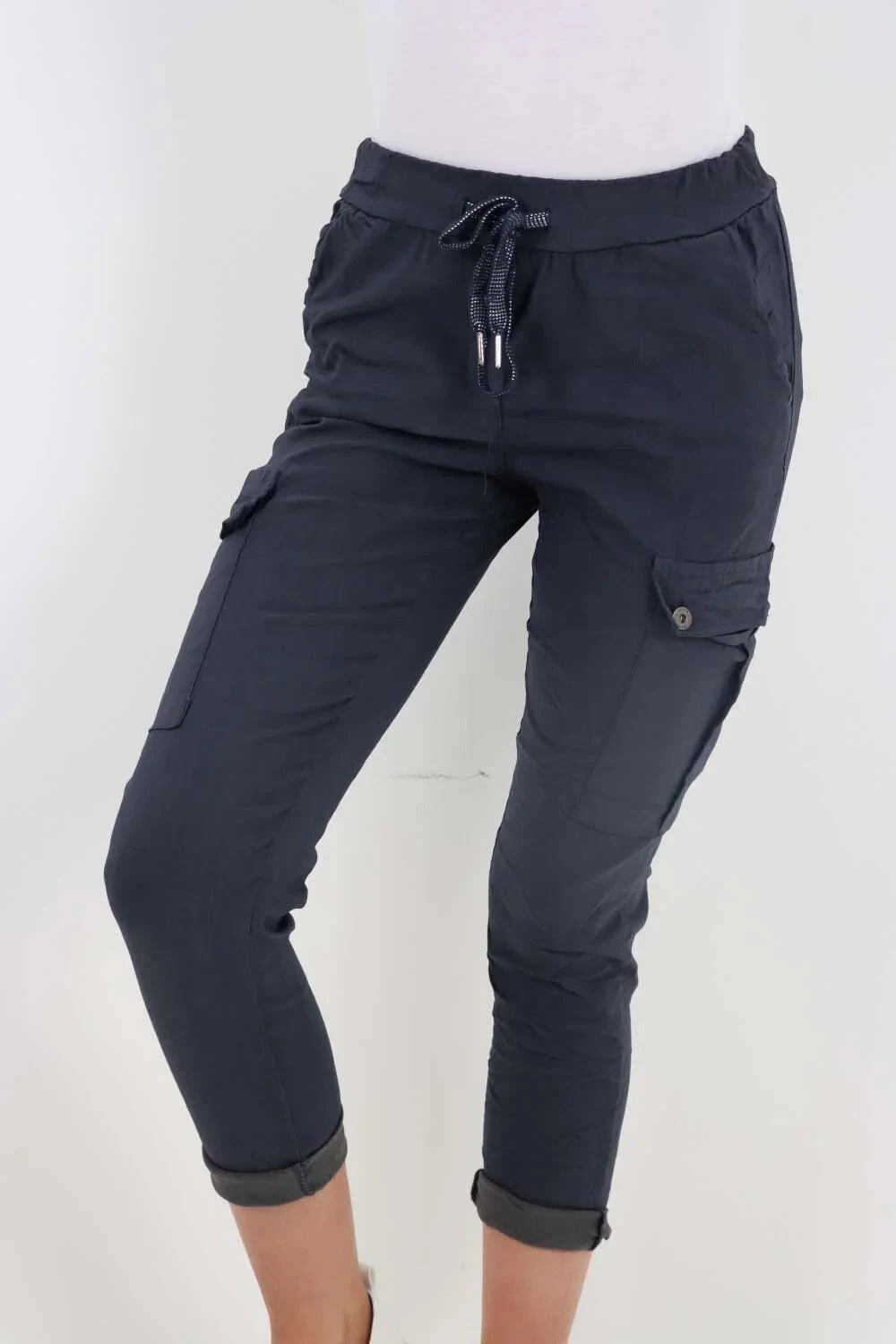 Italian Magic Cargo Pants with Drawstring Waistband and Pockets - Remzs Fashion