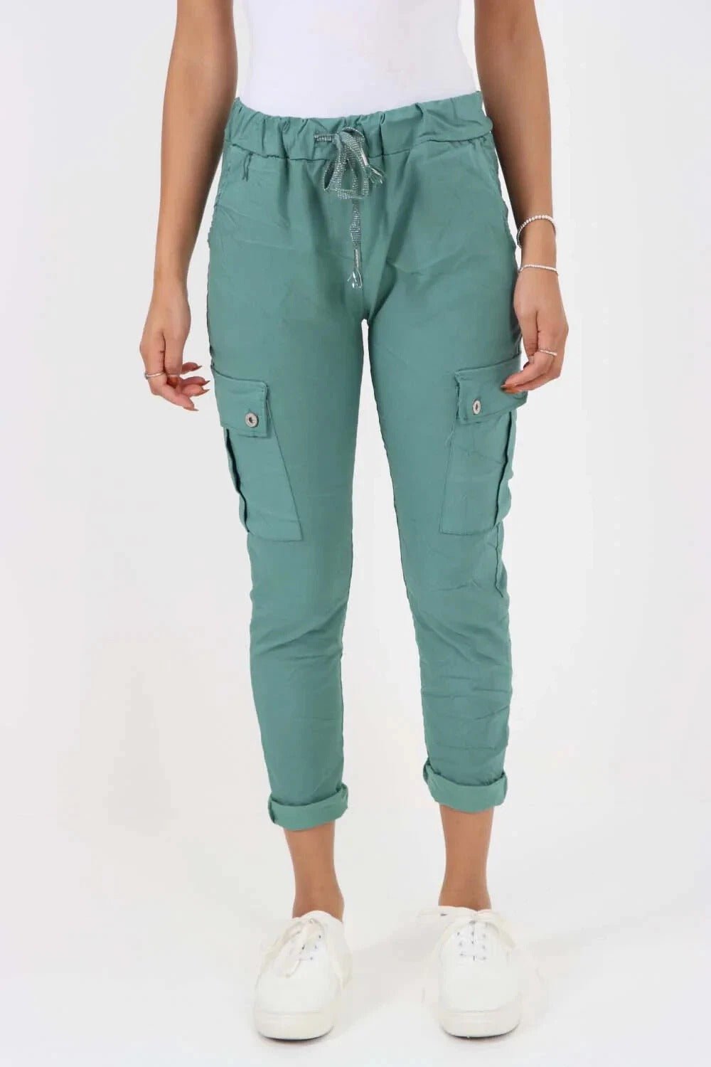 Italian Magic Cargo Pants with Drawstring Waistband and Pockets - Remzs Fashion