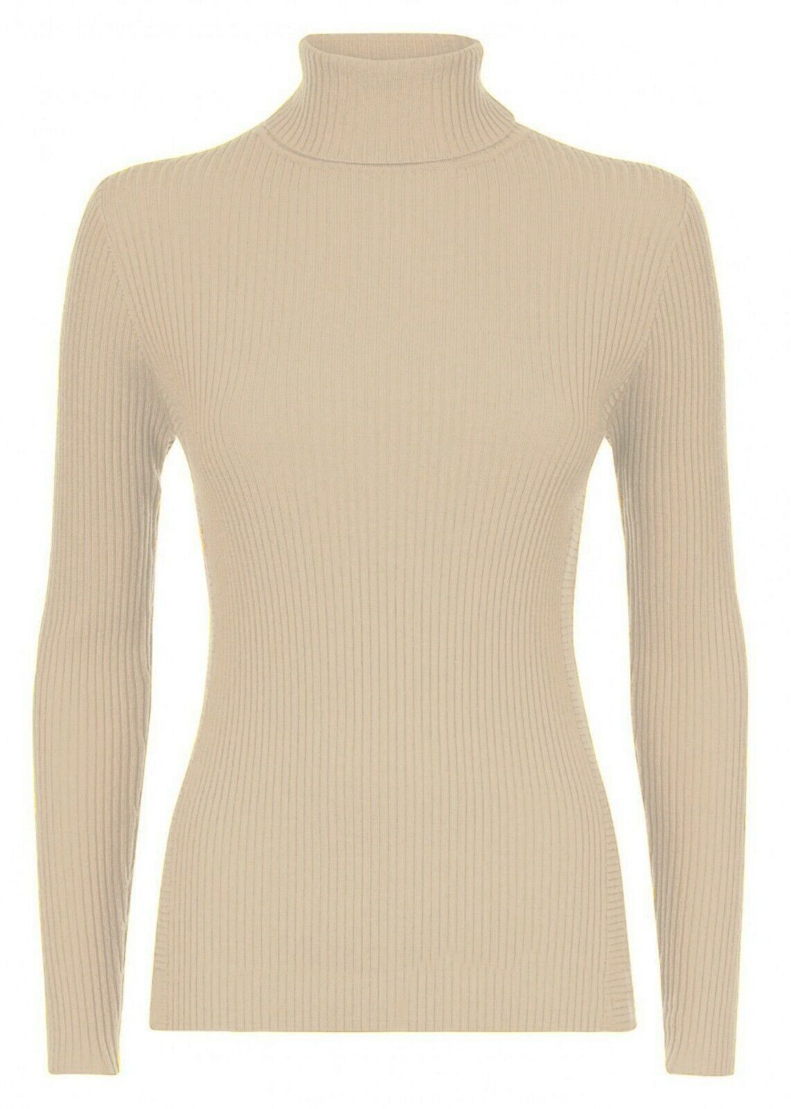 Ladies Turtle Neck Knitted Jumper Women Casual Polo Neck Long Sleeve Ribbed Top - Remzs Fashion