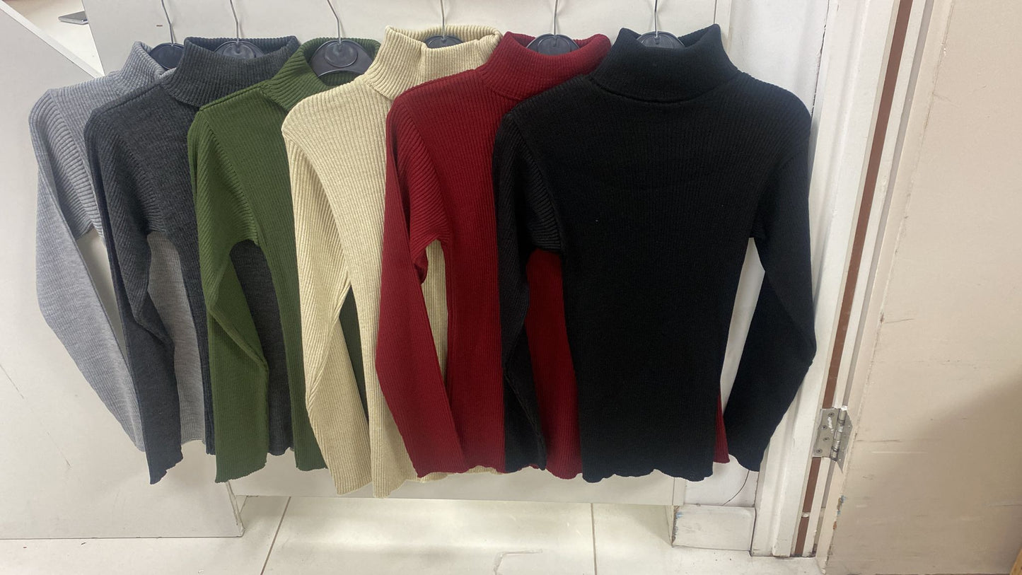 Ladies Turtle Neck Knitted Jumper Women Casual Polo Neck Long Sleeve Ribbed Top - Remzs Fashion