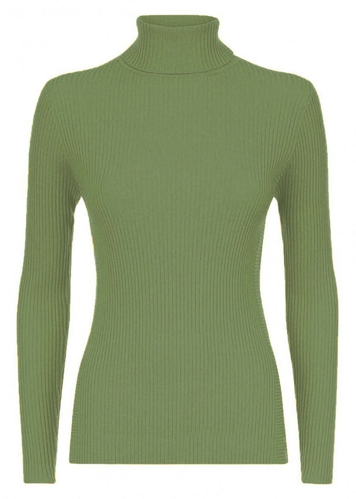 Ladies Turtle Neck Knitted Jumper Women Casual Polo Neck Long Sleeve Ribbed Top - Remzs Fashion