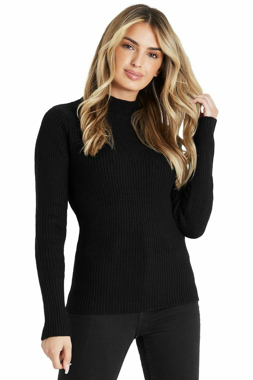 Ladies Turtle Neck Knitted Jumper Women Casual Polo Neck Long Sleeve Ribbed Top - Remzs Fashion
