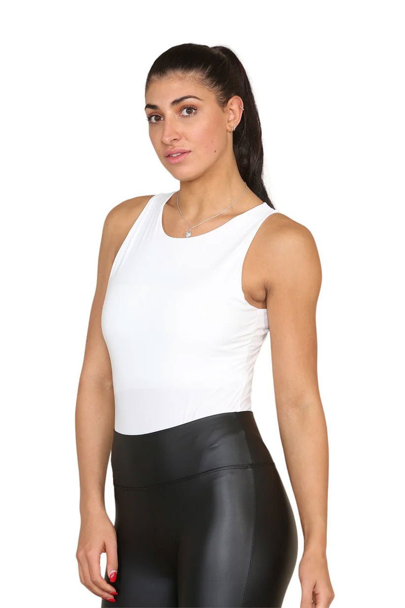 Slinky Racer Round Neck Double Layered Top Bodysuit - Remzs Fashion