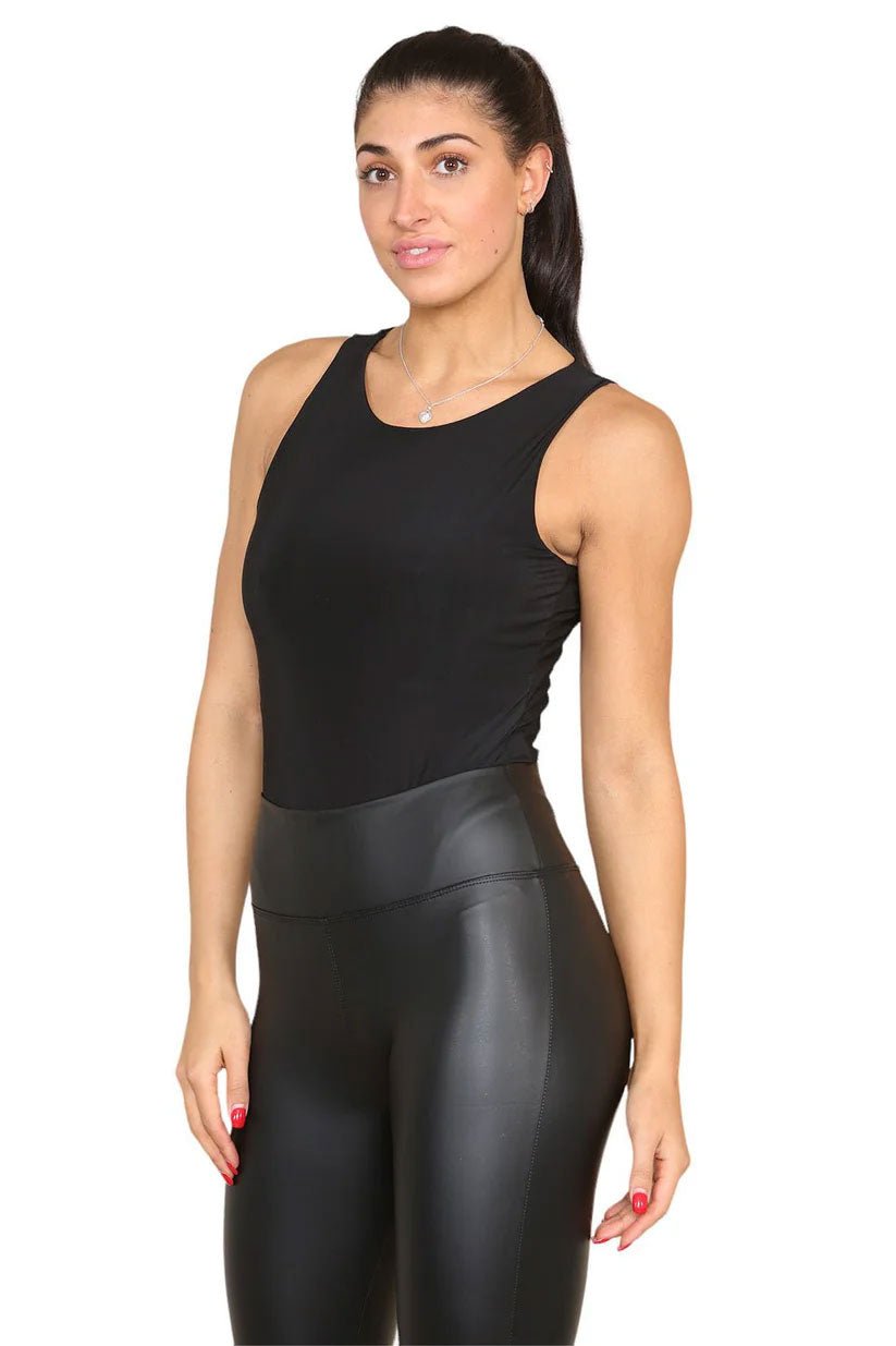 Slinky Racer Round Neck Double Layered Top Bodysuit - Remzs Fashion